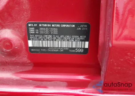 2015 Mitsubishi Lancer Es из США, поврежденный, VIN JA32U2FU1FU023080